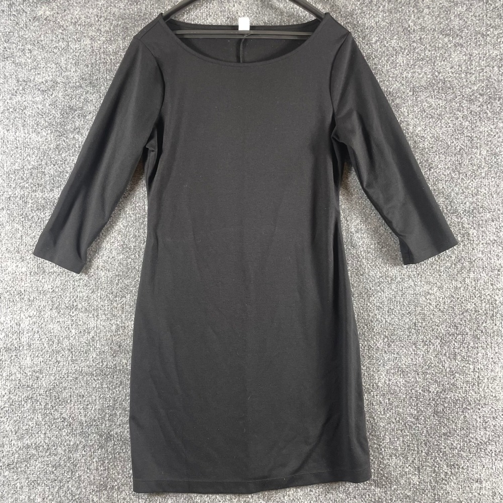 Old Navy Dress Womens Medium Black 3/4 Sleeve Button Cuff Ponte Sheath LBD